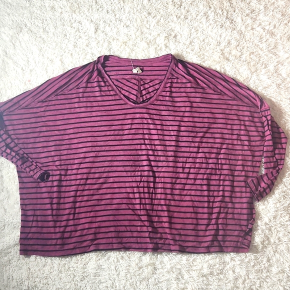 WE THE FREE people samurai stripe tee L long sleeve chevron oversize dolman top - Picture 4 of 8